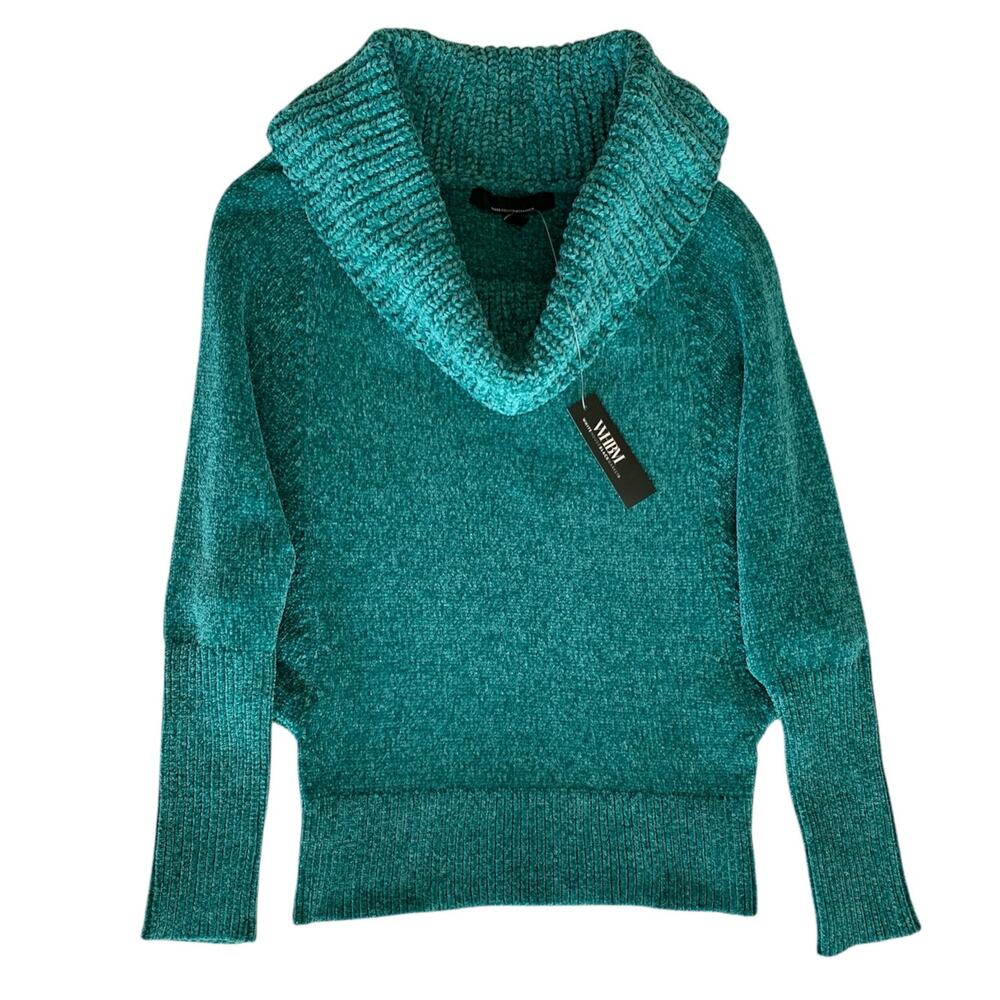 WHBM Cowl Neck Dolman Sleeve Chenille Sweater in Teal Green  Size XS NWT